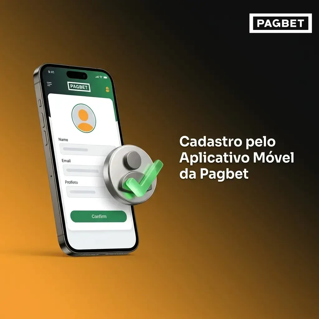 Cadastro no aplicativo móvel da Pagbet com formulário de dados pessoais, criação de senha e confirmação por e-mail.