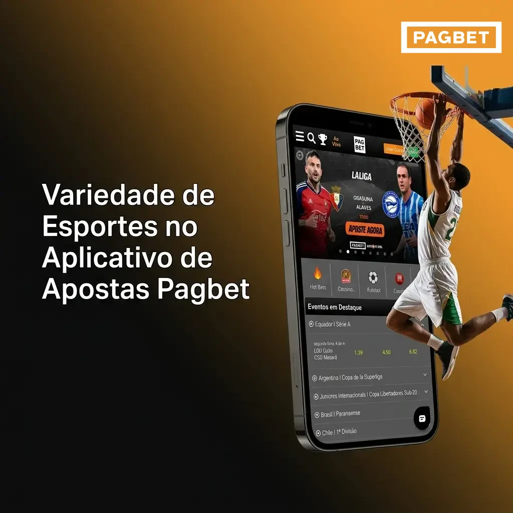 Variedade de esportes no app Pagbet: futebol, basquete, tênis, MMA, eSports e mais para apostas ao vivo.