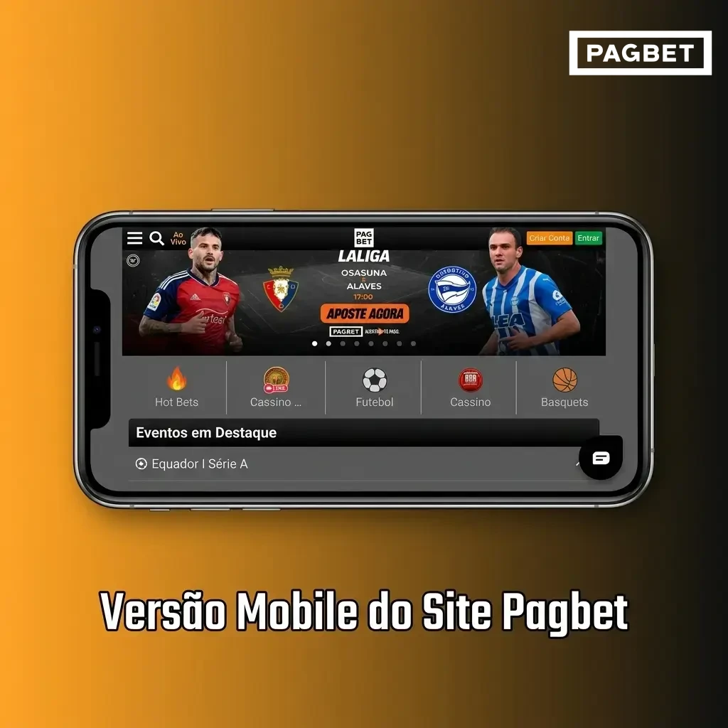 Versão mobile do site Pagbet acessível pelo navegador do smartphone com apostas esportivas e jogos de cassino.